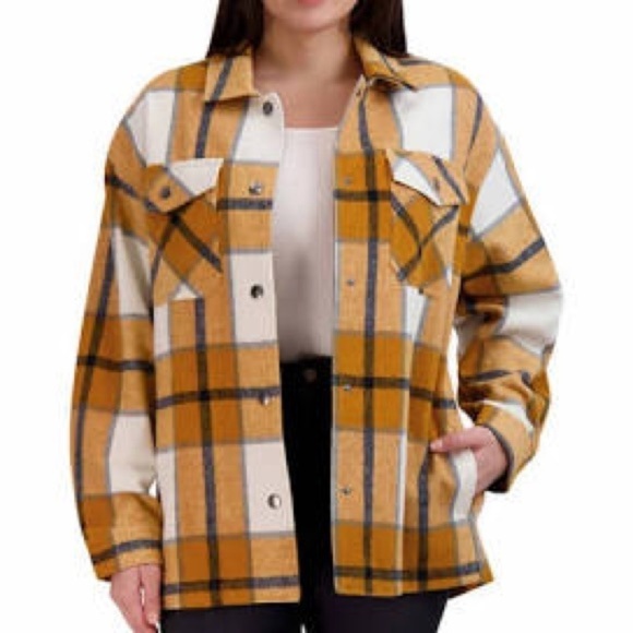 HFX Butterscotch Plaid Snap Front Shacket Shirt Jacket Size M - Picture 2 of 8